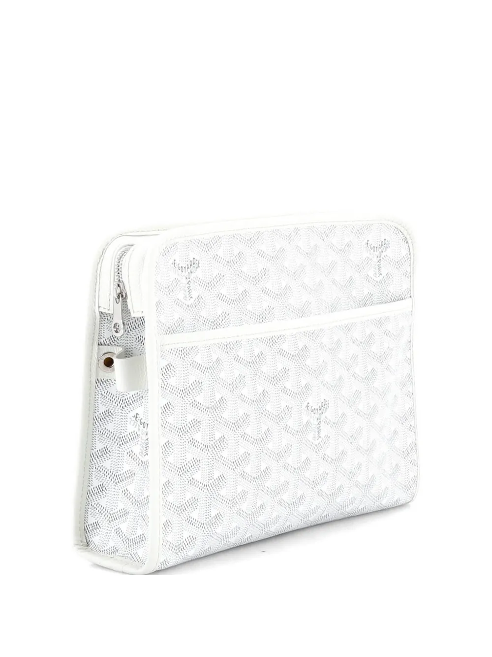 Pre-owned Goyard Jouvence Toiletry Pouch Coated Canvas Mm Clutch Bag In White