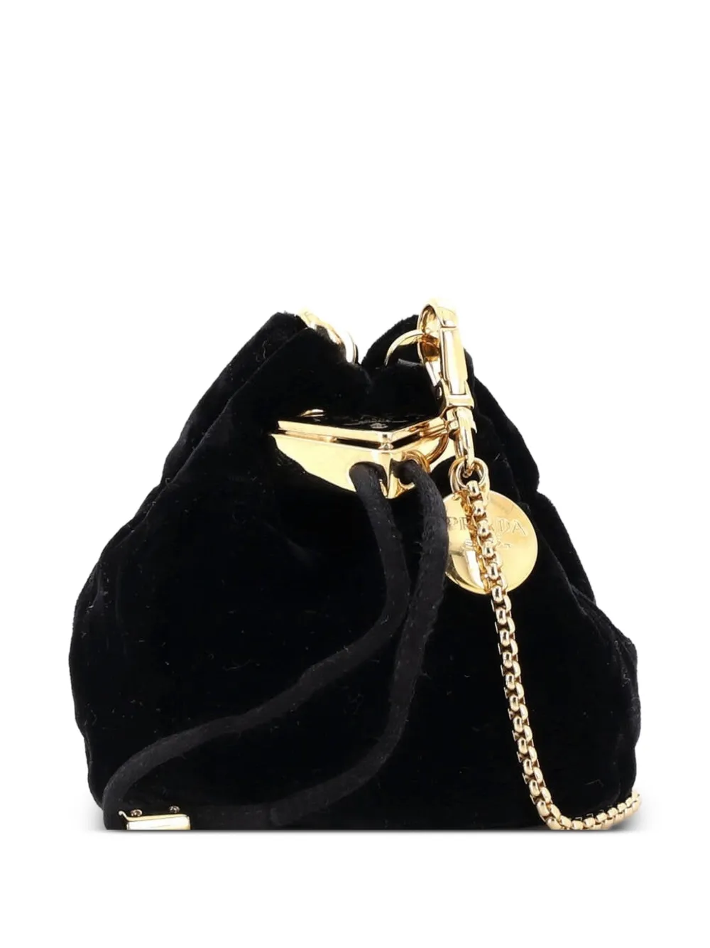 Prada Pre-Owned Triangle Logo Drawstring Pouch Velvet Mini bucket bag - Nero