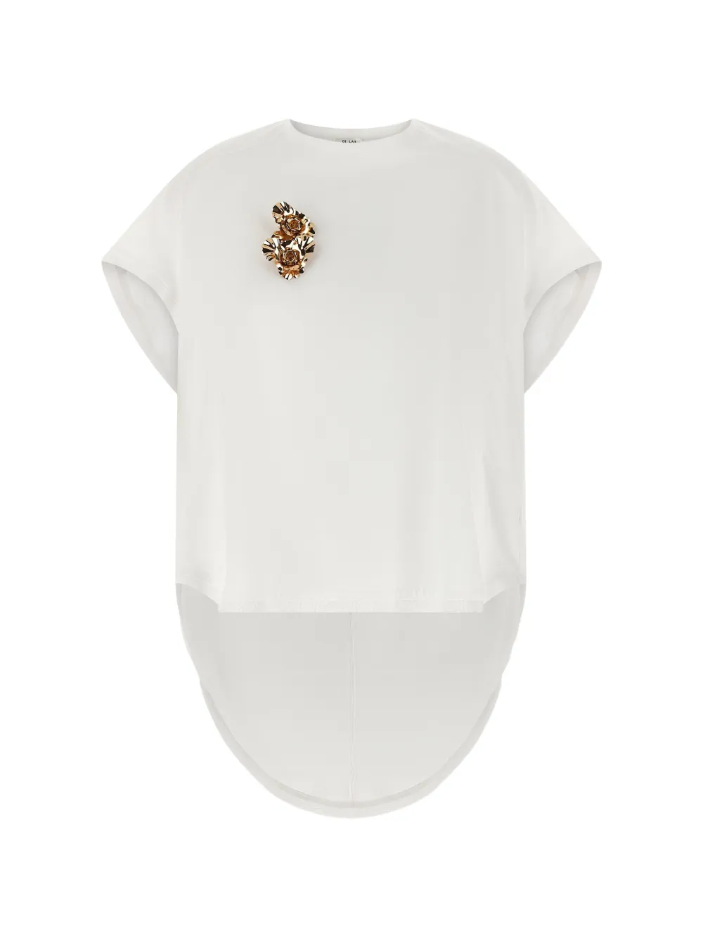 DI.LA3 PARI' floral brooch crew-neck T-shirt - Weiß