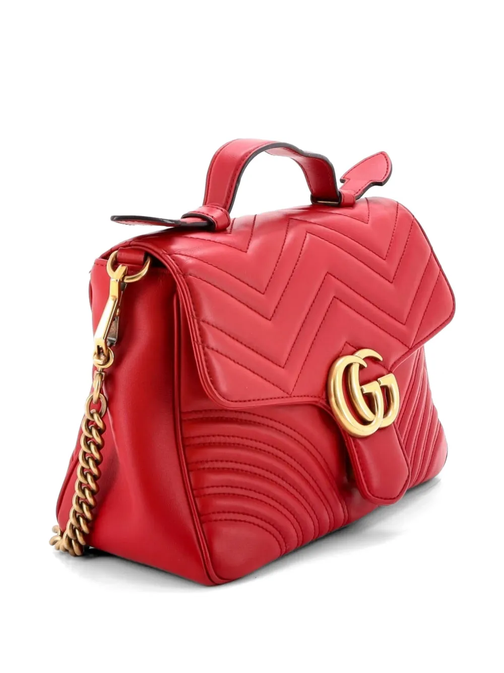 GGマーモント マトラッセ レザー ミニ トップハンドルバッグ Gucci Pre-Owned GGマーモント トップハンドル フラップ マトラッセ