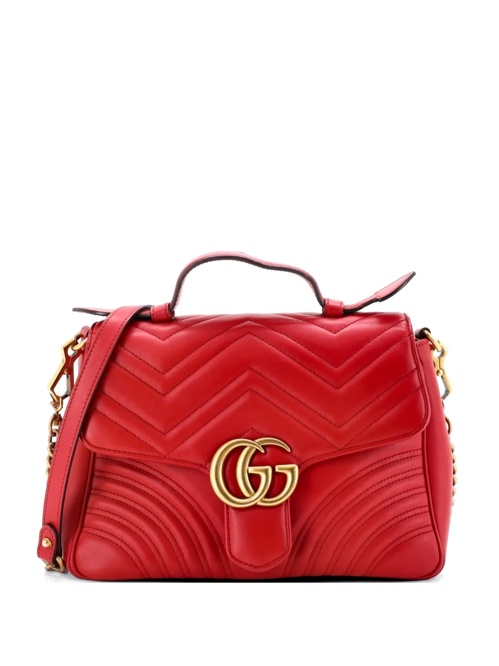 Gucci Pre-Owned GG Marmont Top Handle Flap Bag Matelasse Leather Small satchel - Rosso