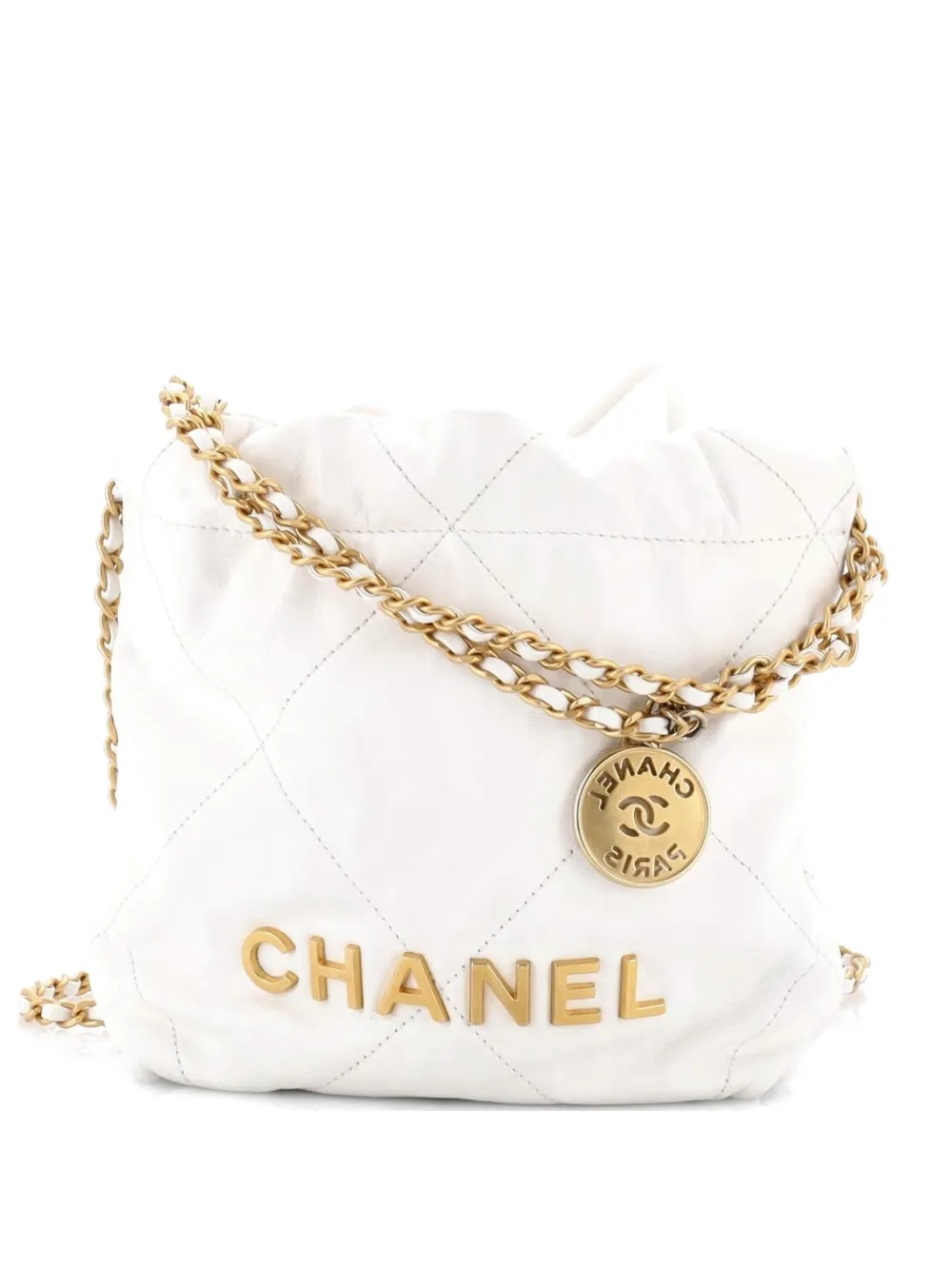 CHANEL Pre-Owned 22 Chain Hobo Quilted Calfskin Mini crossbody bag - Bianco