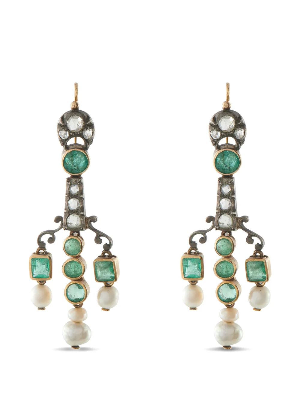 LB Exclusive diamond and emerald pearl drop earrings - Rosa