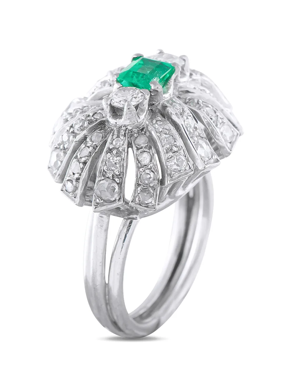 LB Exclusive rose-cut diamond and emerald cocktail ring - Argento