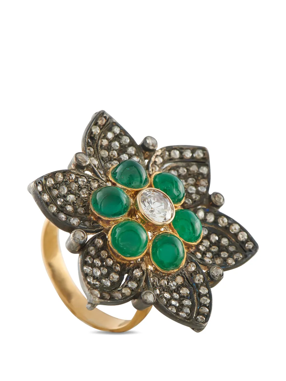 LB Exclusive floral-motif diamond and emerald ring - Rosa