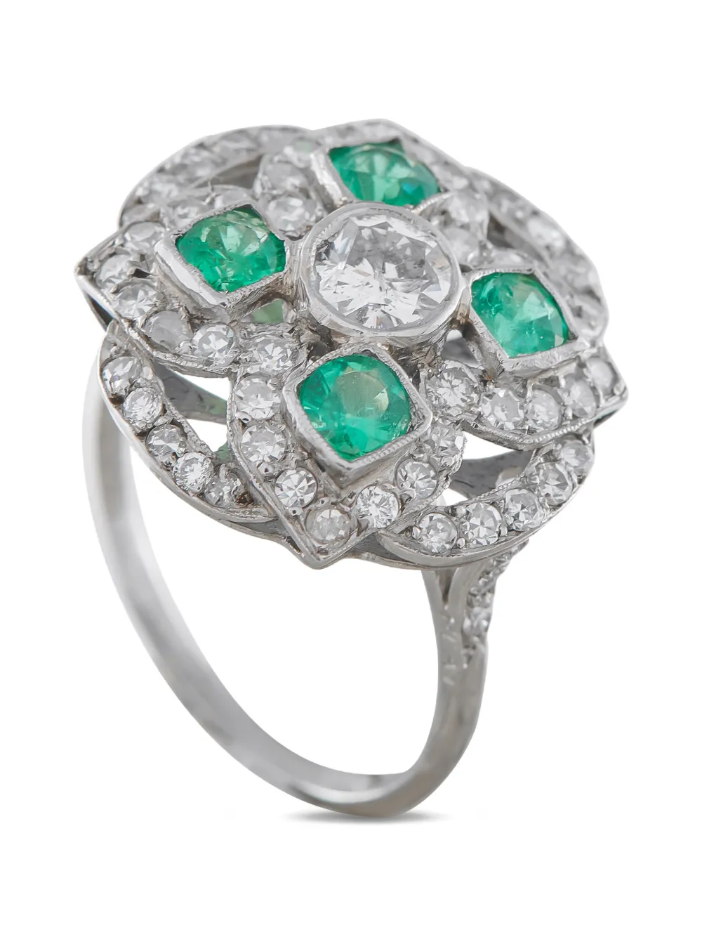 LB Exclusive wide-band diamond and emerald ring - Argento