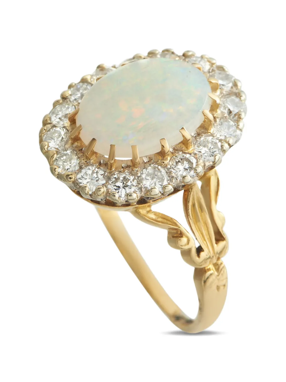 LB Exclusive halo-set diamond and opal ring - Oro