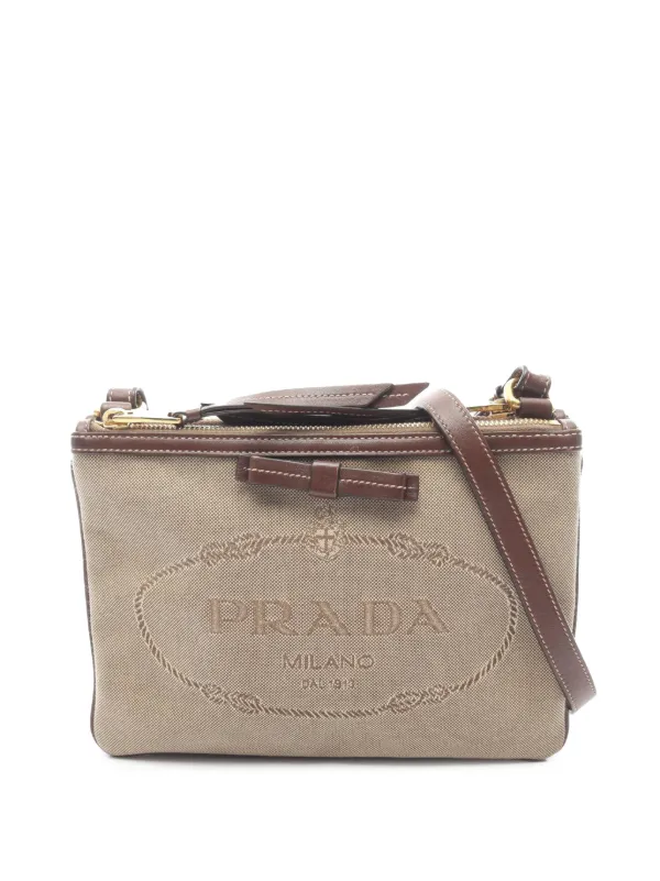 Prada Pre-owned 2010-2026 Canapa Logo Jacquard Crossbody Bag in Brown