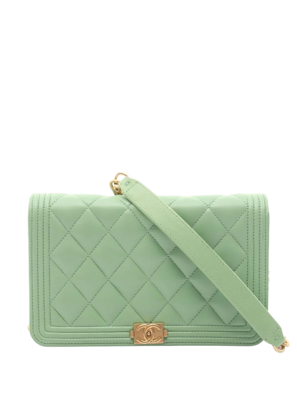 CHANEL Pre-Owned 2019 Quilted Lambskin Boy Wallet On Chain crossbody bag - Verde