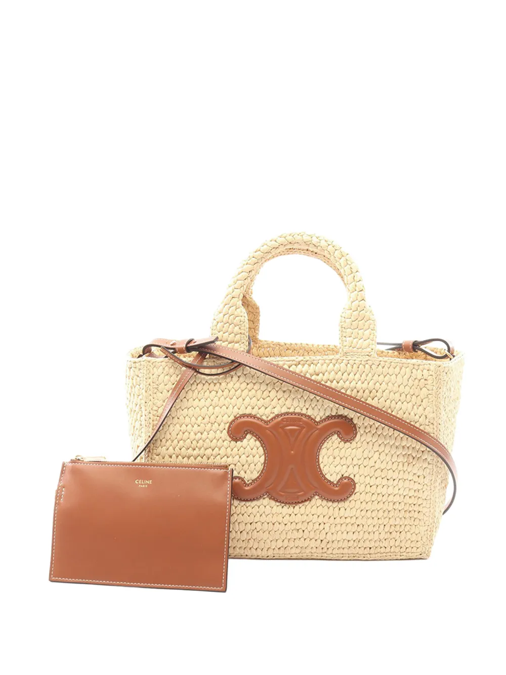 Celine Pre-Owned 2021-2026 Small Raffia Triomphe Cabas Thais Tote satchel - Marrone