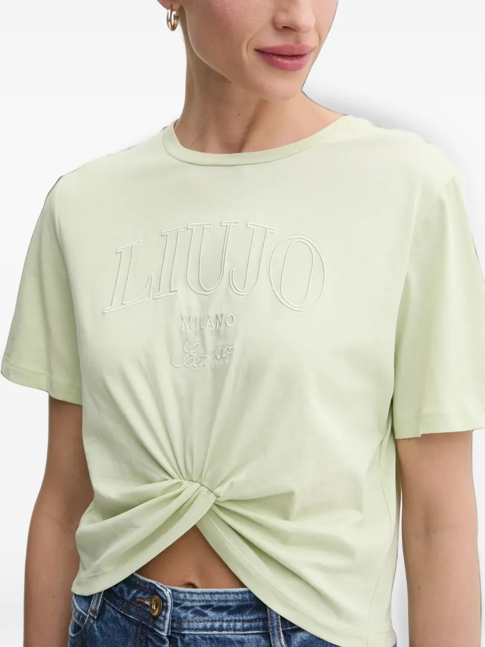 LIU JO T-shirt met borduurwerk en gedraaid detail Groen