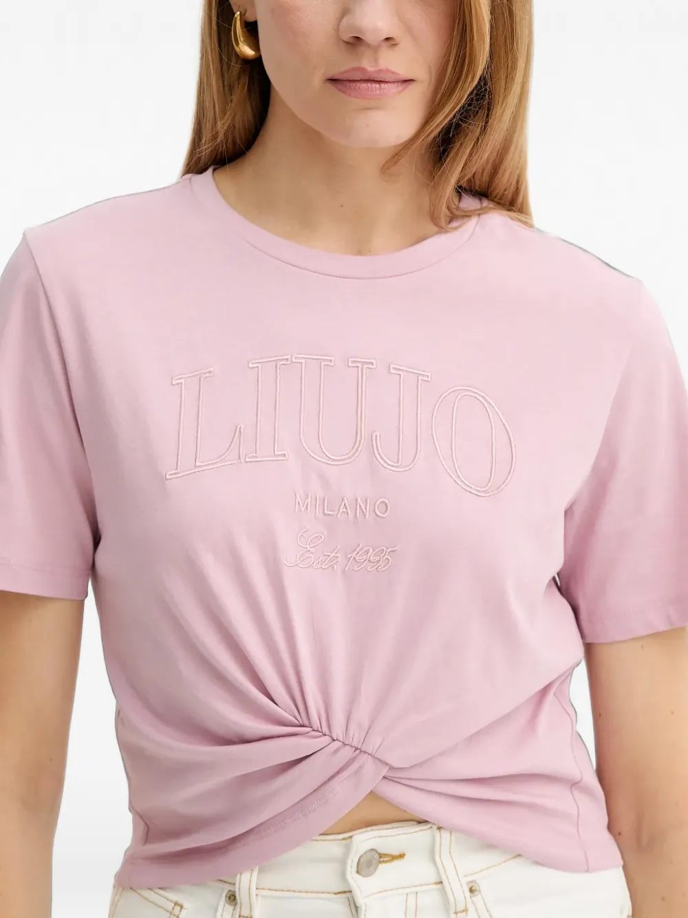 LIU JO T-shirt met borduurwerk en gedraaid detail Roze