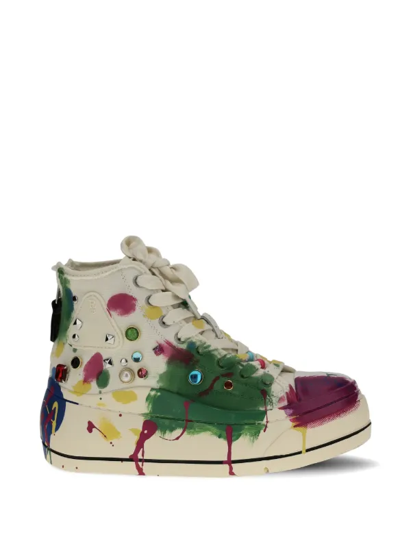 R13 Painted Embellished Sneakers in Neutrals