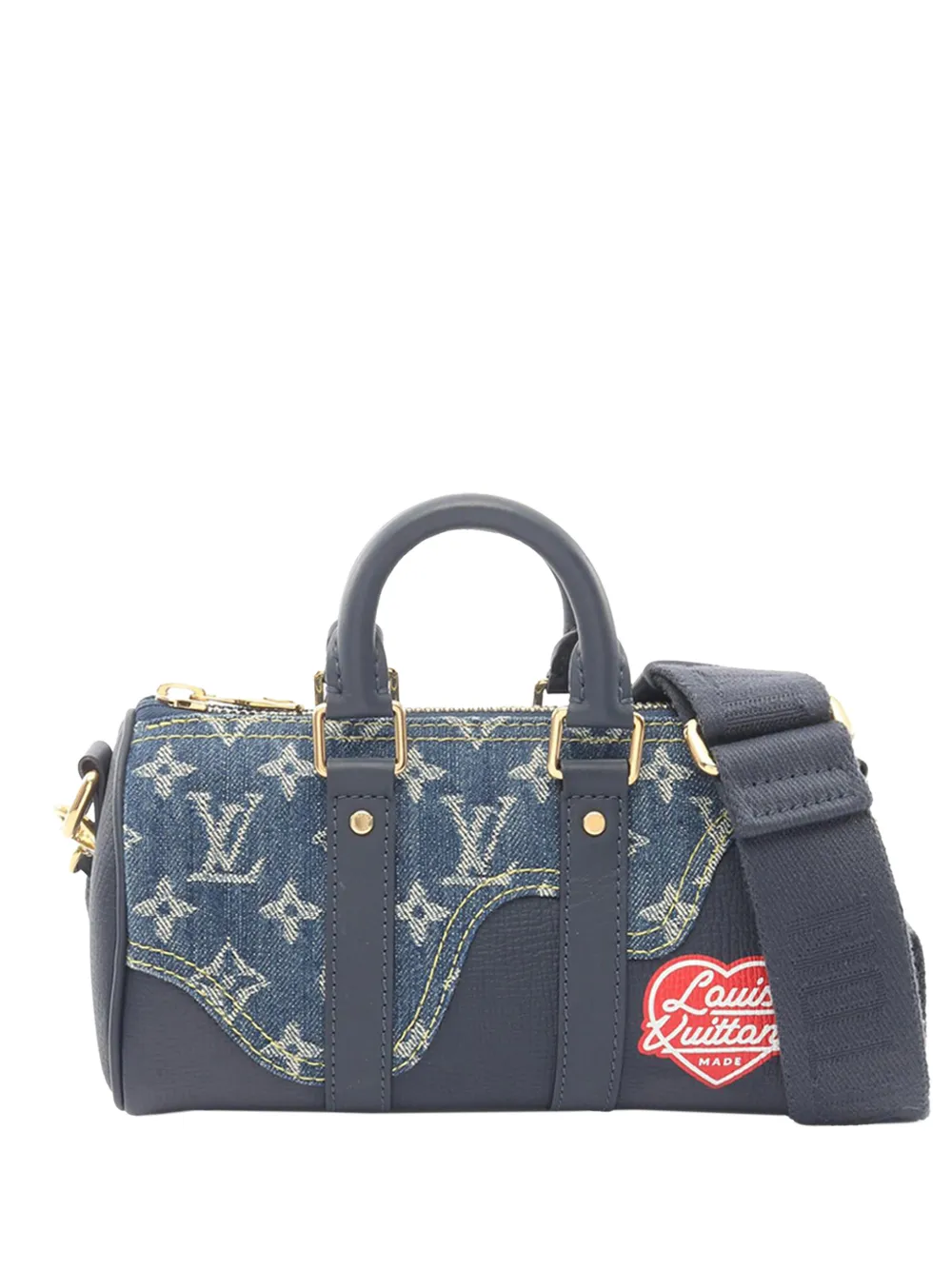 Louis Vuitton Pre-Owned 2021-2026 x Nigo Monogram Denim Keepall XS boston bag - Blu