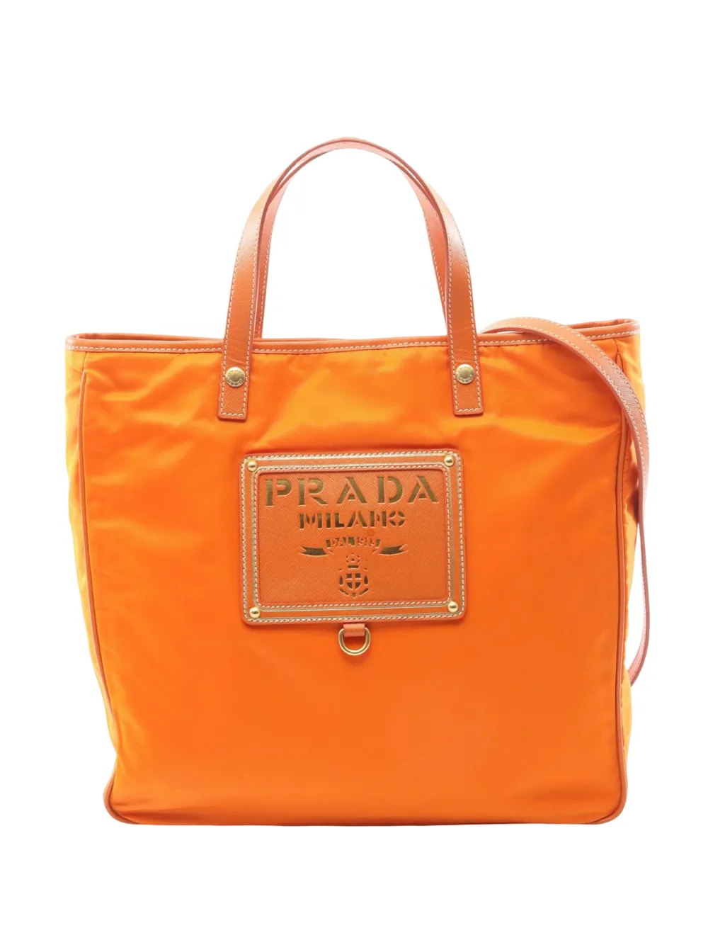 Prada Pre-Owned 2010-2026 Saffiano Trimmed Tessuto Logo Plate Tote satchel - Arancione