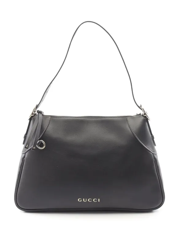 GUCCI ブラックレザー ショルダーバッグ Gucci Pre-Owned 2016-2026 ミディアム GGエンブレム レザー