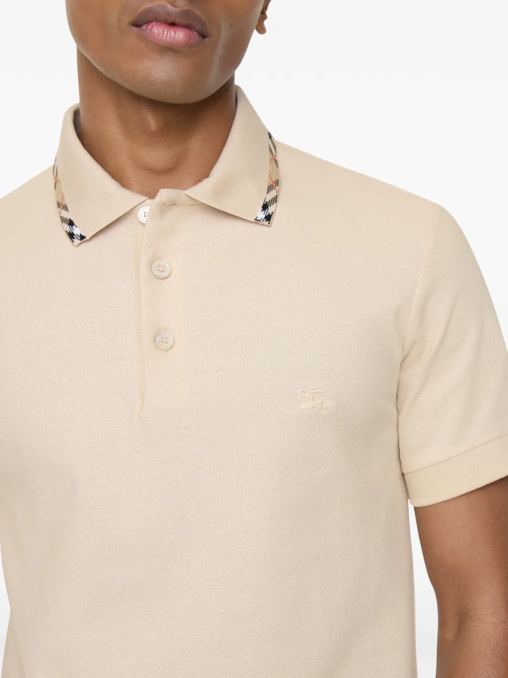 Burberry Katoenen poloshirt met geruite afwerking Beige