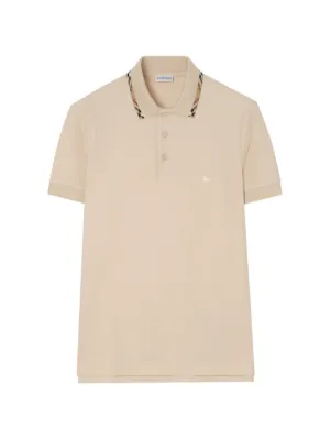 Burberry チェックトリム コットンポロシャツ | ブルー | FARFETCH JP