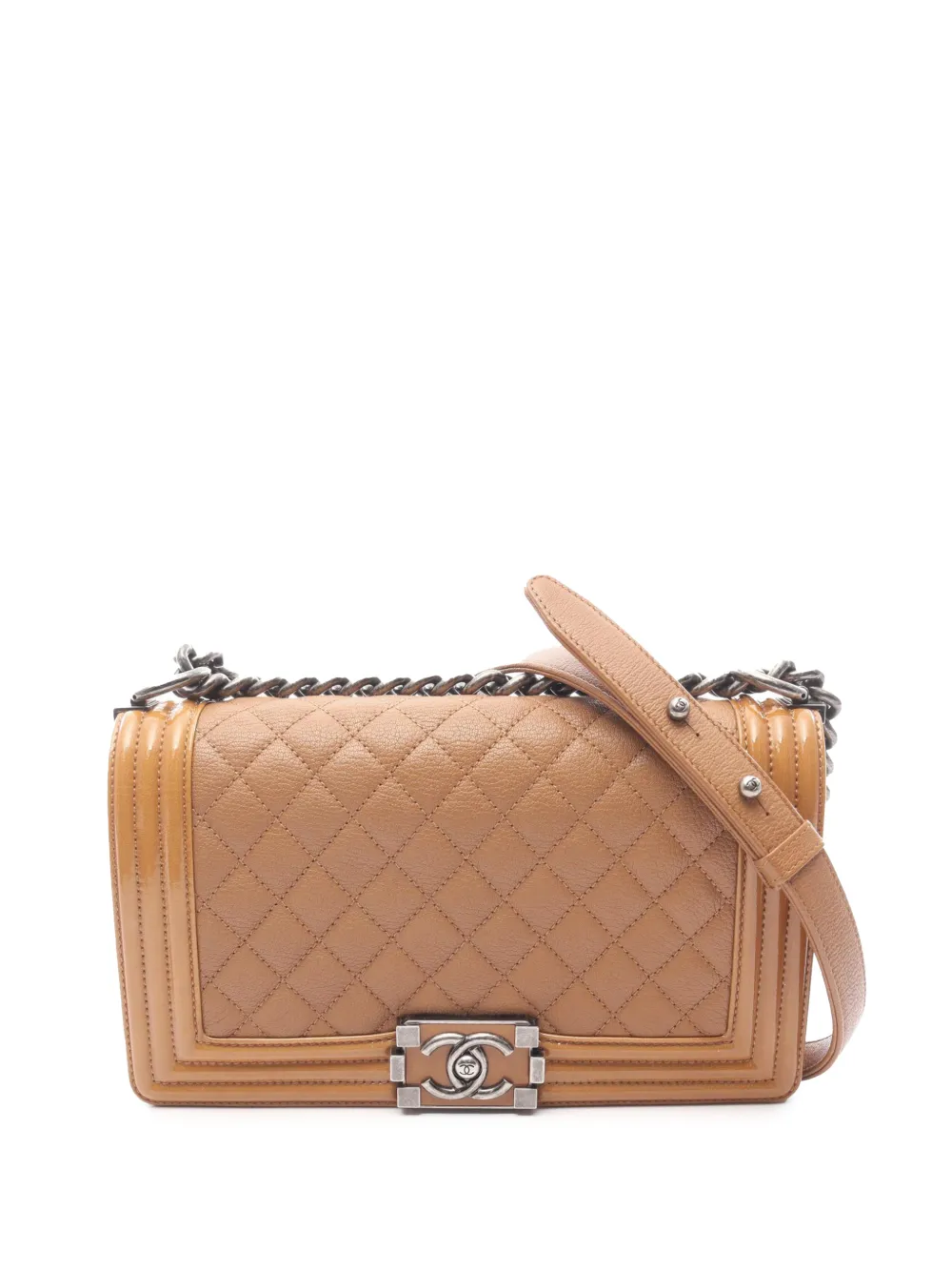 CHANEL Pre-Owned 2015-2016 Old Medium Quilted Goatskin and Patent Duo Boy Flap crossbody bag - Marrone