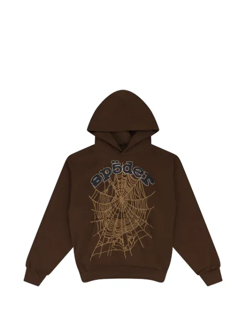 SP5DER rhinestone-embelished web-motif hoodie