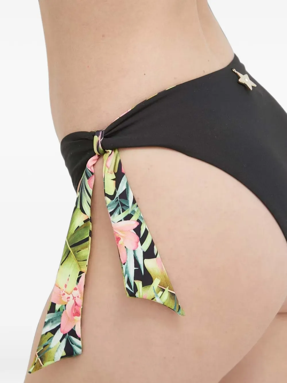 LIU JO floral-print side-tie reversible bikini bottoms Zwart