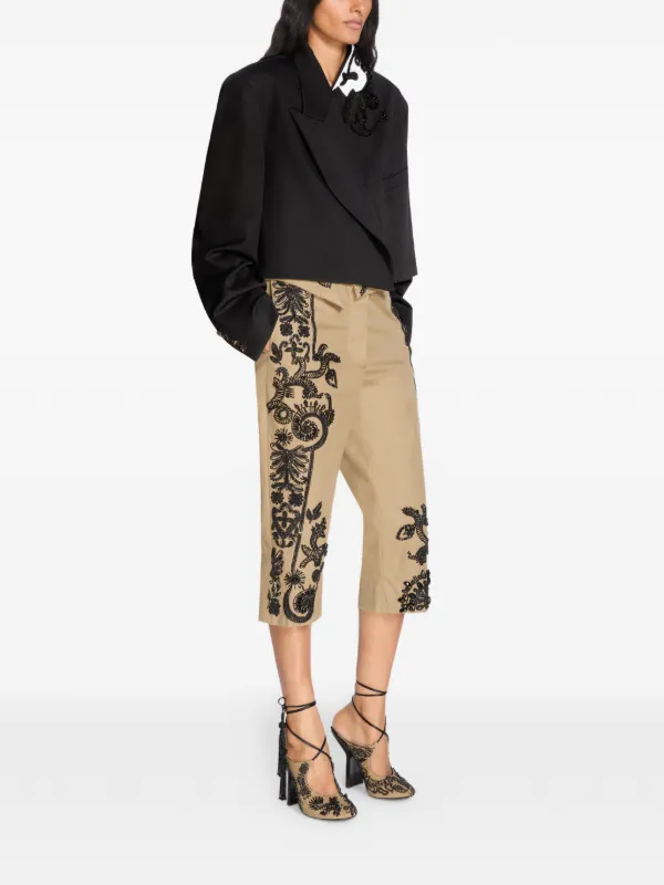 DRIES VAN NOTEN Embroidered Capri Pants | Neutrals | FARFETCH