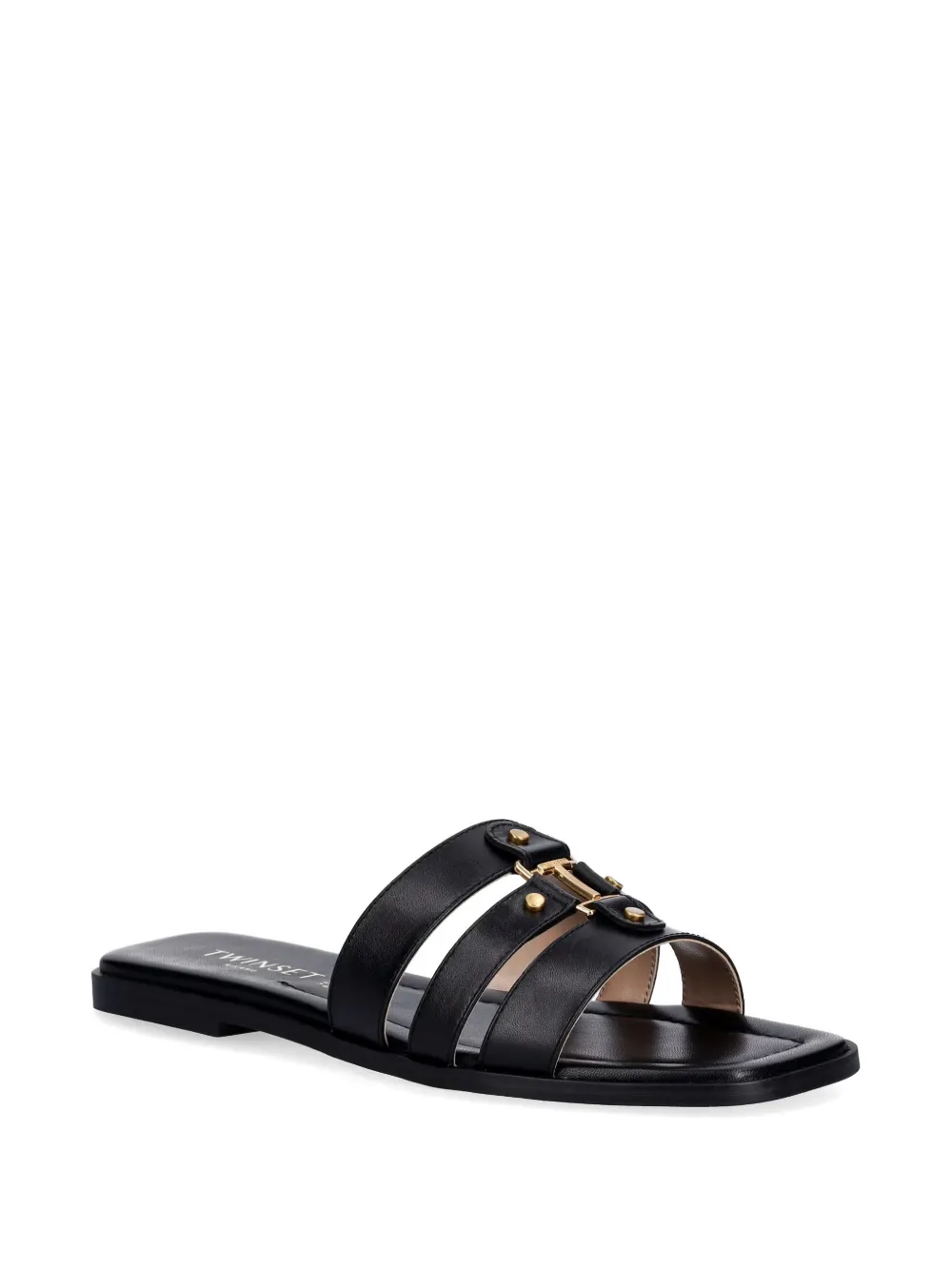 TWINSET logo-plaque triple-strap slides Zwart