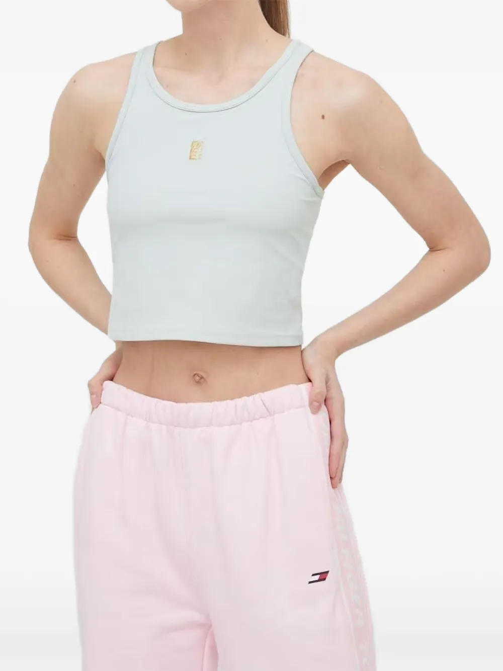 P.e Nation Ribbed Logo-embroidered Crop Top In Grey