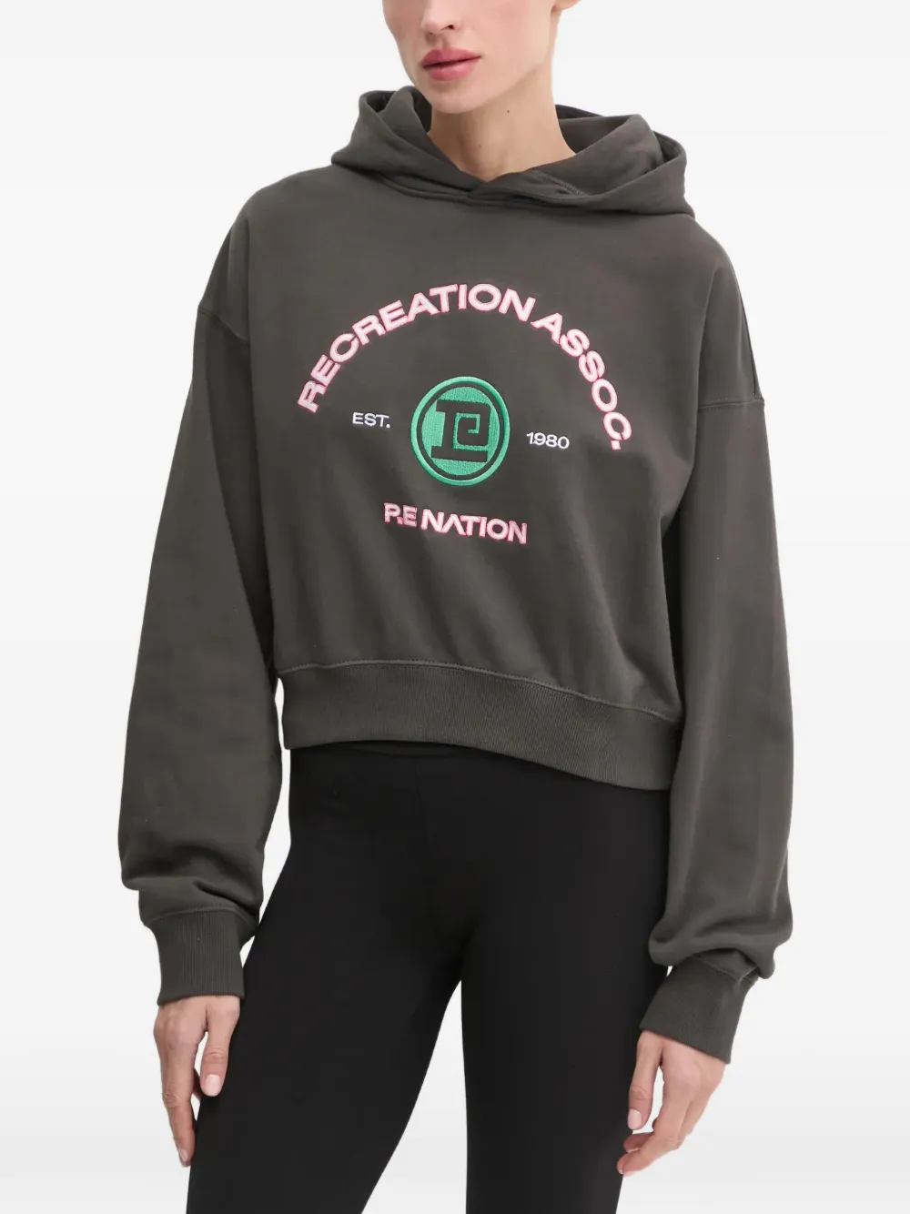 P.E Nation Cresent logo-embroidered cropped hoodie