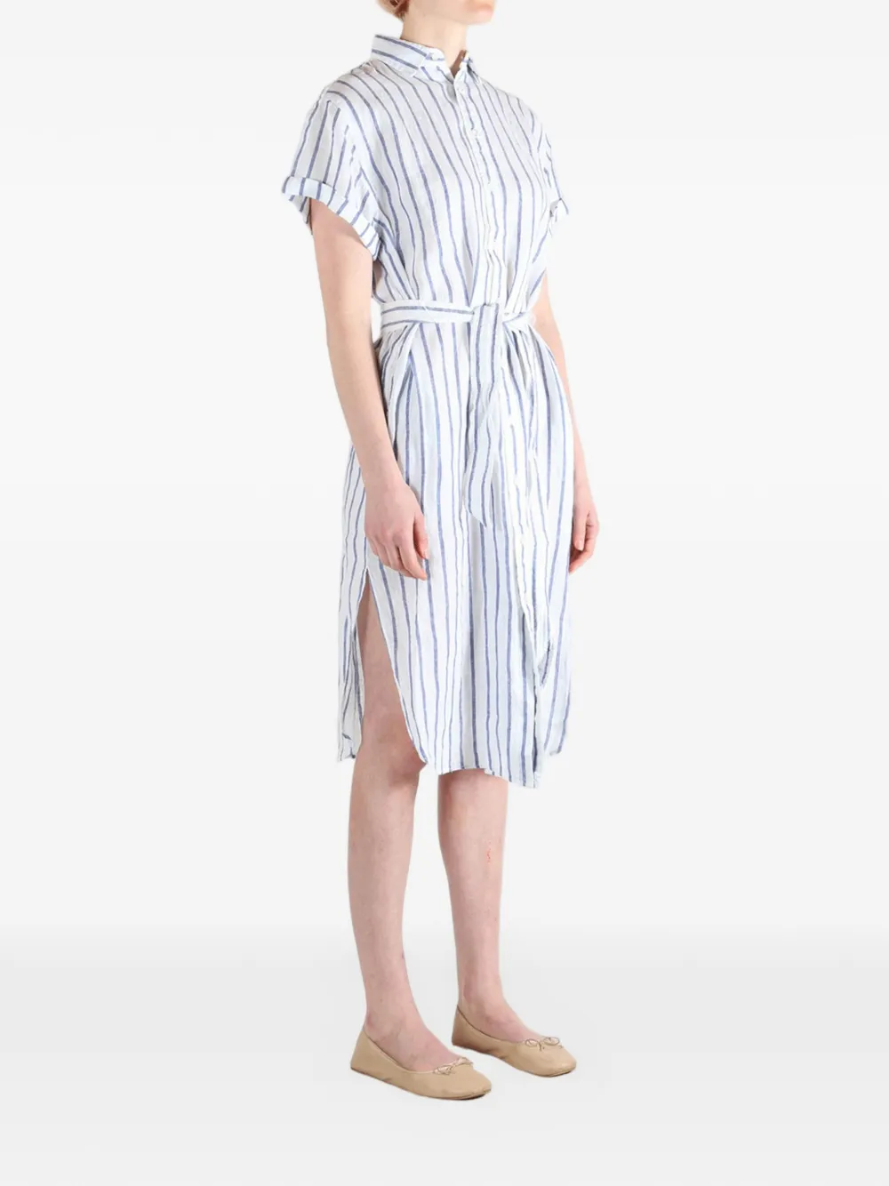 Polo Ralph Lauren Gestreepte blousejurk met gestrikte taille Wit