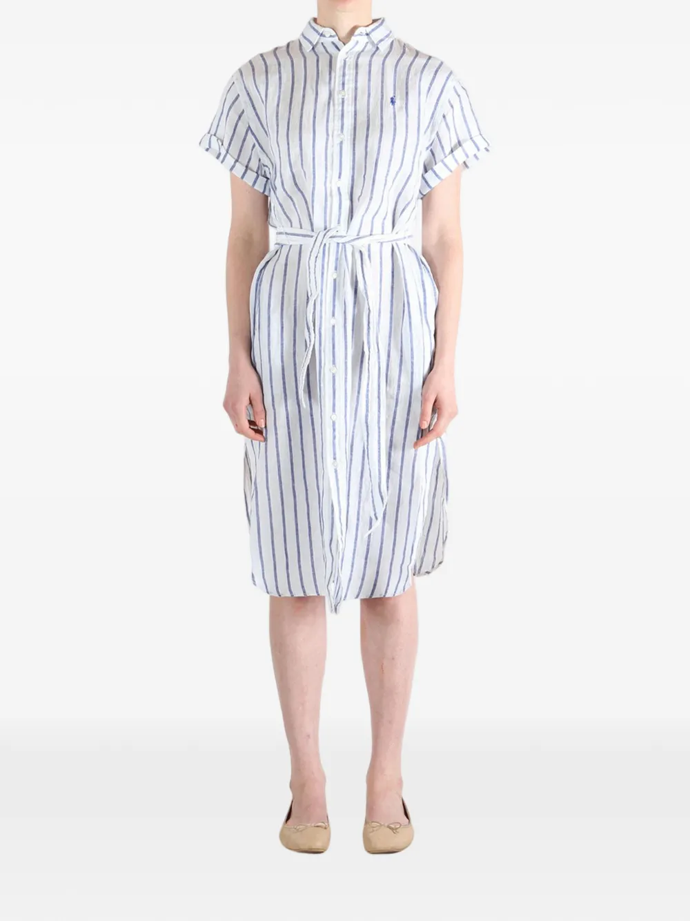 Polo Ralph Lauren Gestreepte blousejurk met gestrikte taille Wit