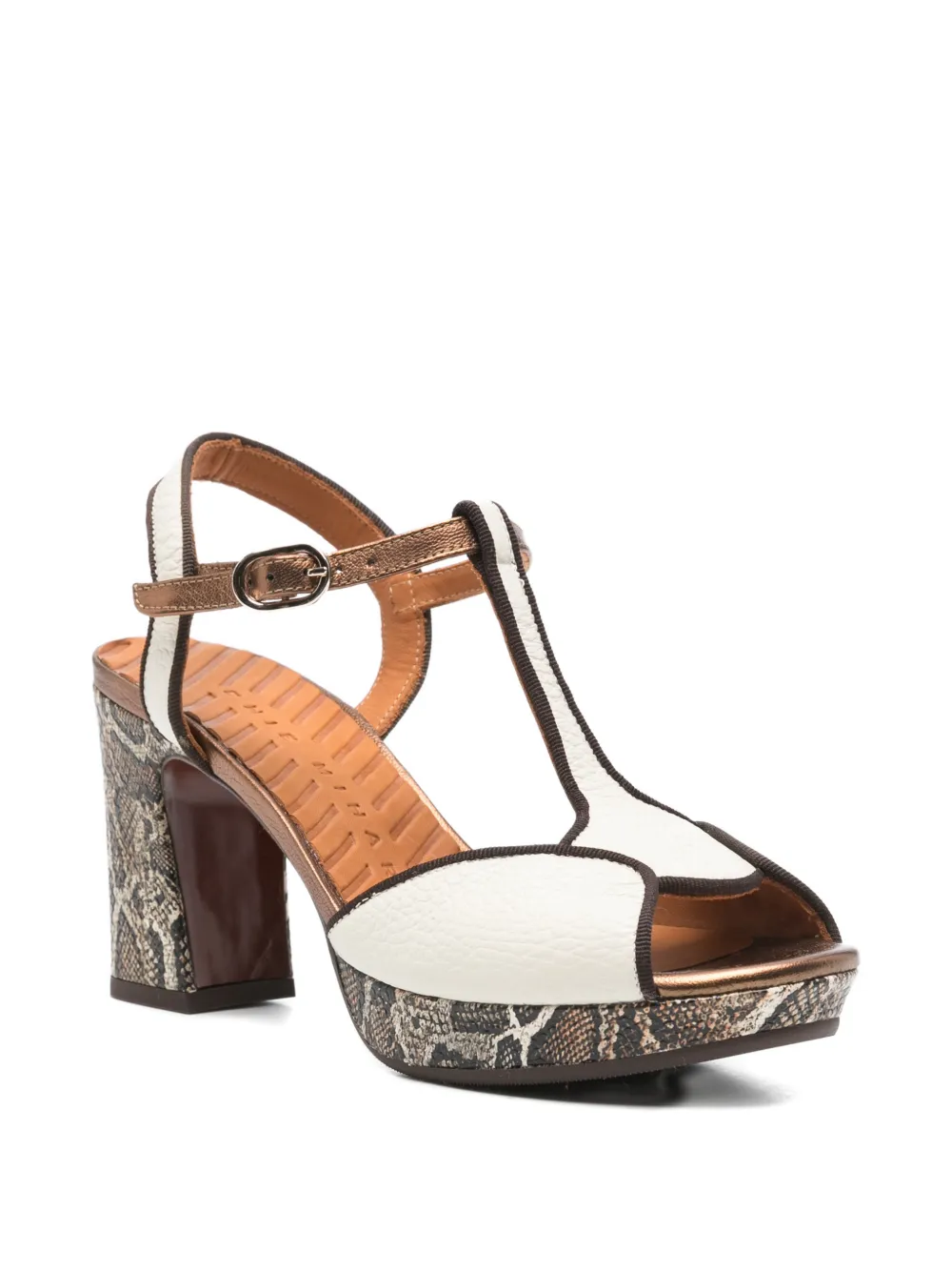 Chie Mihara t-strap snakeskin sandals Bruin