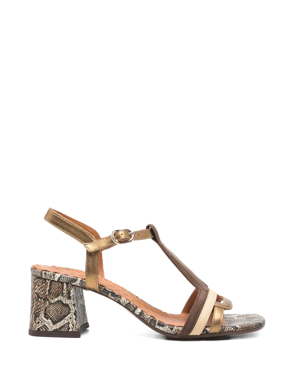 Chie Mihara T-strap snakeskin sandals Goud