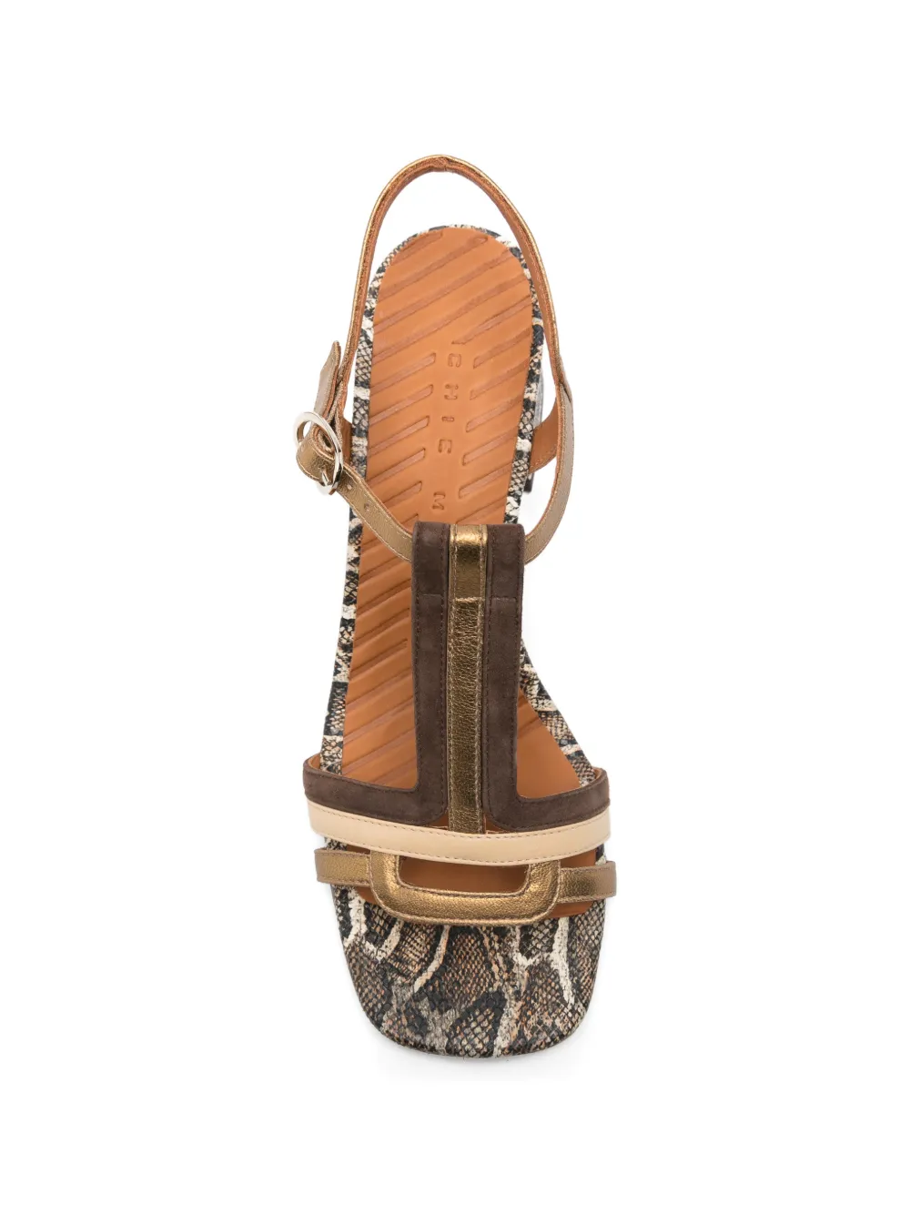 Chie Mihara T-strap snakeskin sandals Goud