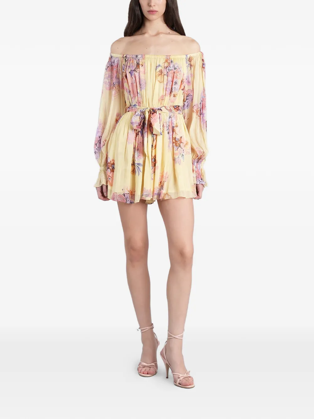 Hemant & Nandita Floral-print Off-shoulder Mini Playsuit In Multi