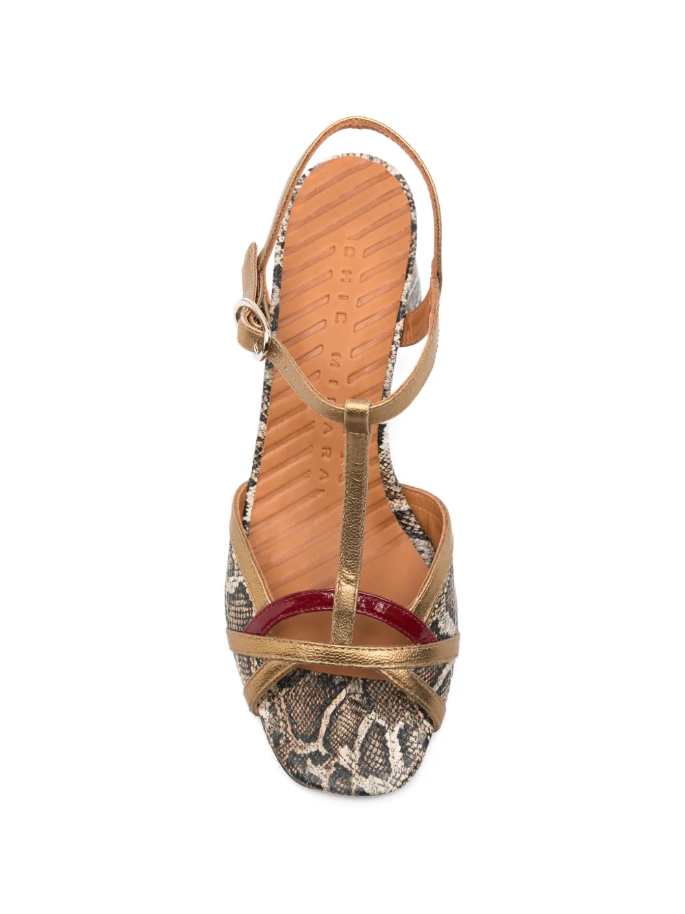 Chie Mihara snakeskin t-strap sandals Goud