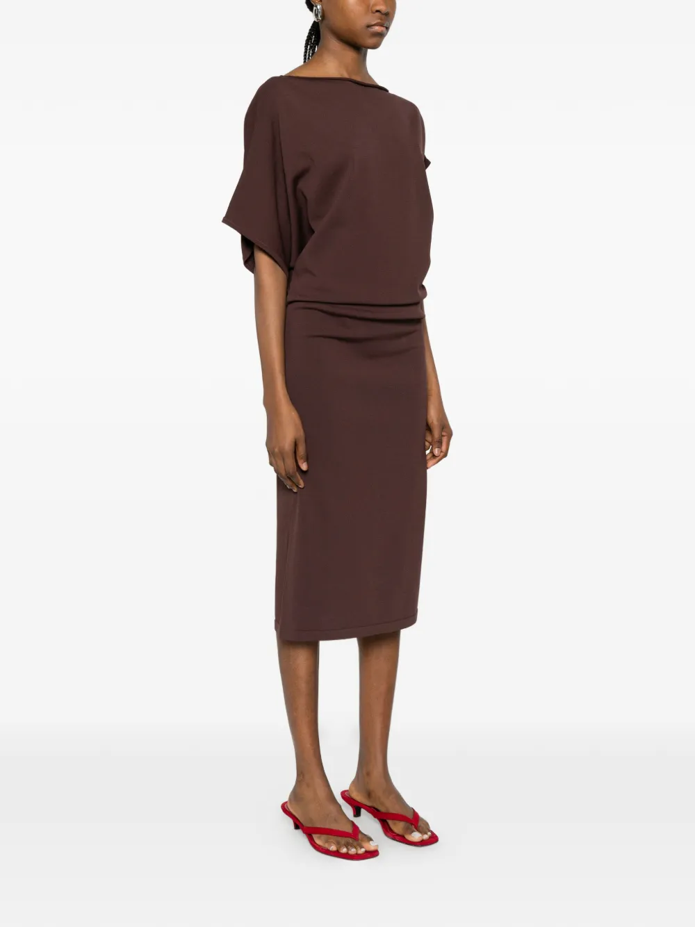  Alpha Studio Vestido Midi Con Cuello Barco - Marrón 
