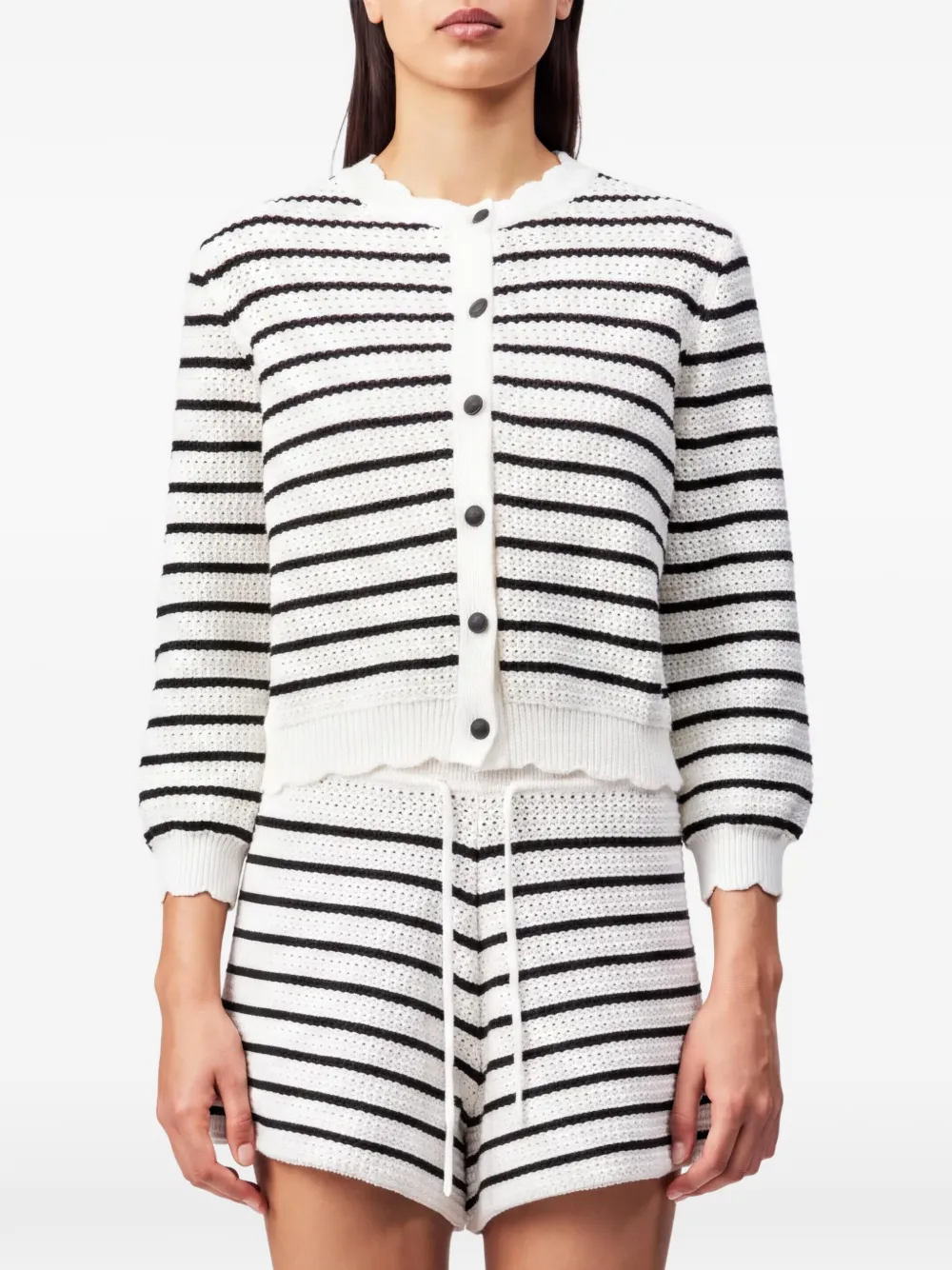 Drykorn striped scalloped-edge cardigan Beige