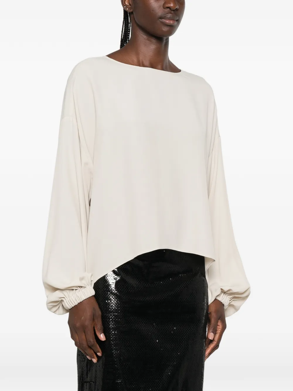 Drykorn Blouse met boothals en gesmockte manchetten Beige