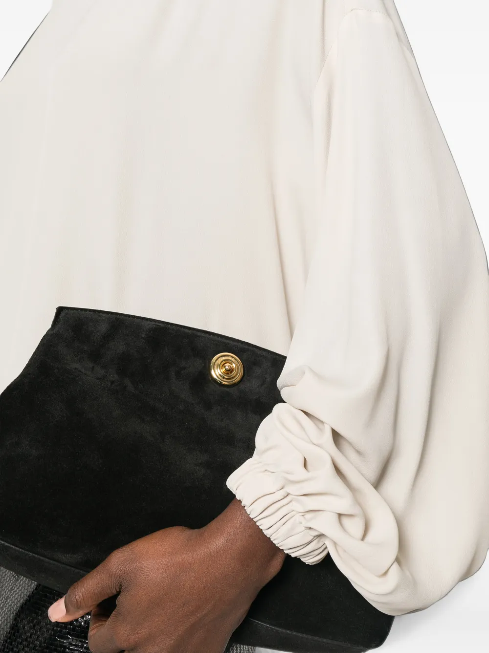 Drykorn Blouse met boothals en gesmockte manchetten Beige