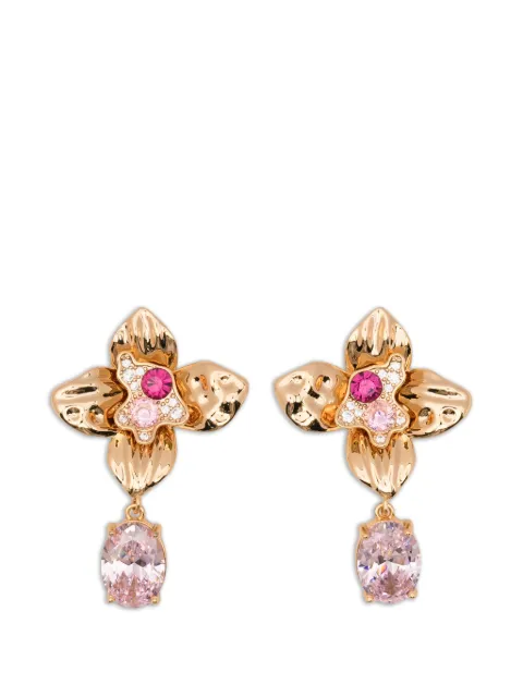 Self-Portrait crystal-embellished floral drop earrings