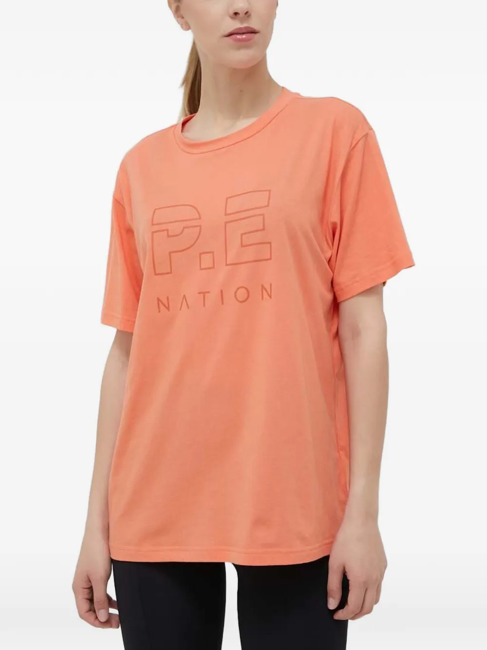 P.e Nation Embossed Cotton Logo T-shirt In Orange