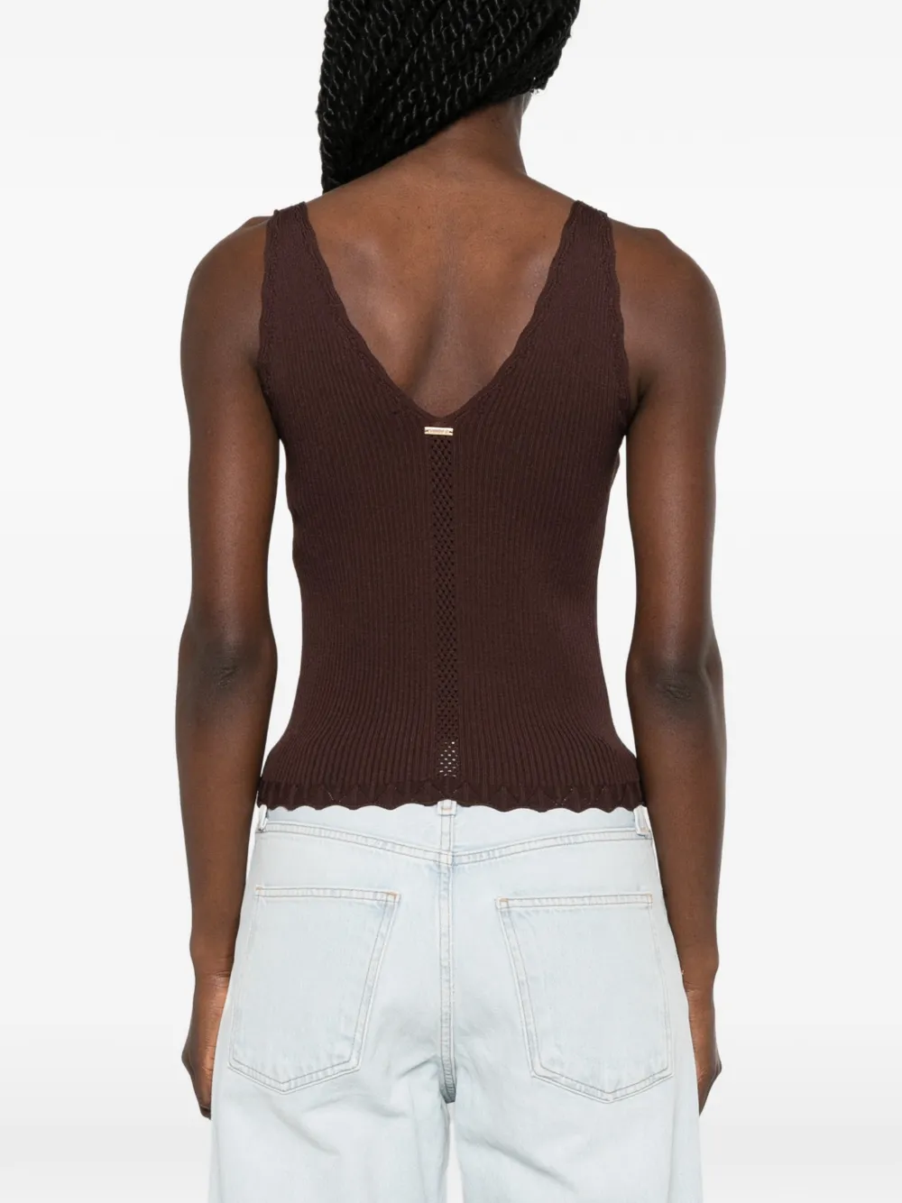 TWINSET Geribbelde top met gewelfde afwerking Bruin