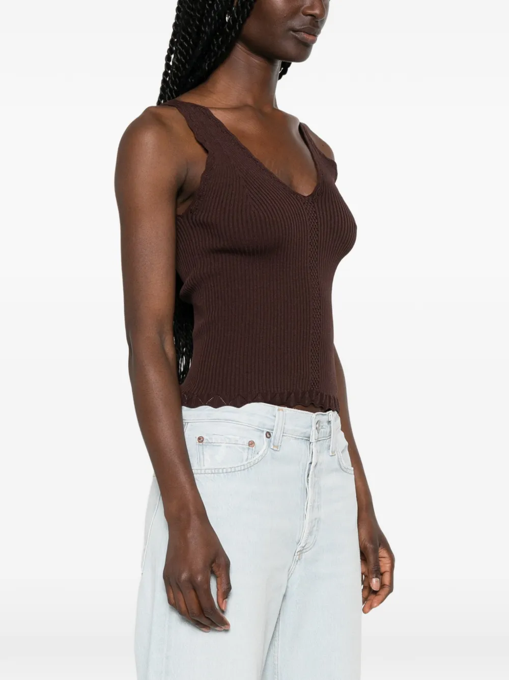 TWINSET Geribbelde top met gewelfde afwerking Bruin