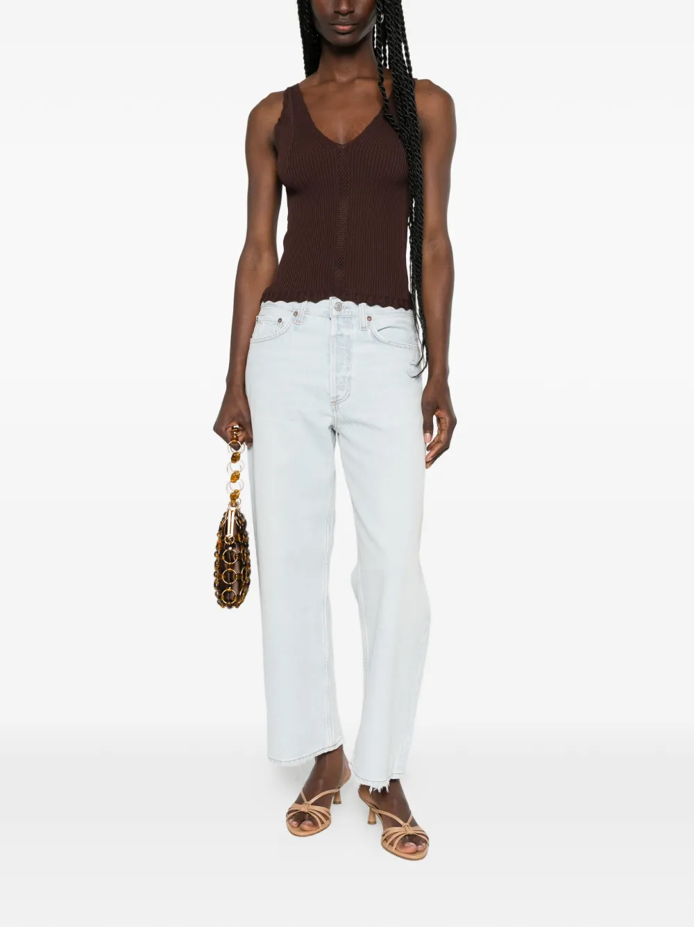 TWINSET Geribbelde top met gewelfde afwerking Bruin