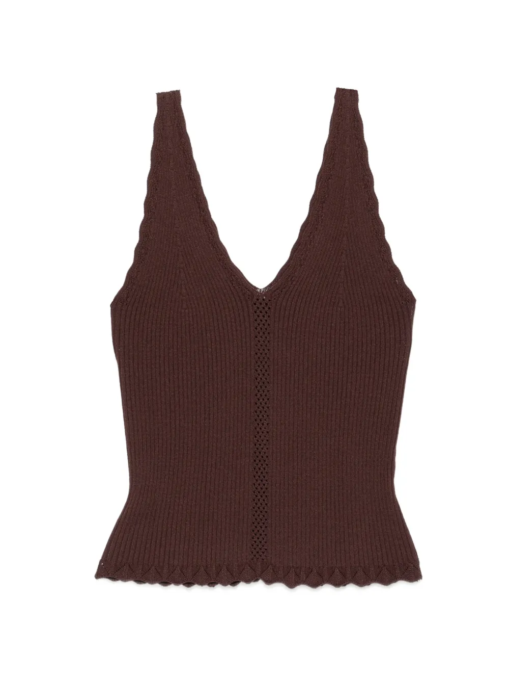 TWINSET ribbed scalloped-edge top - Marrone