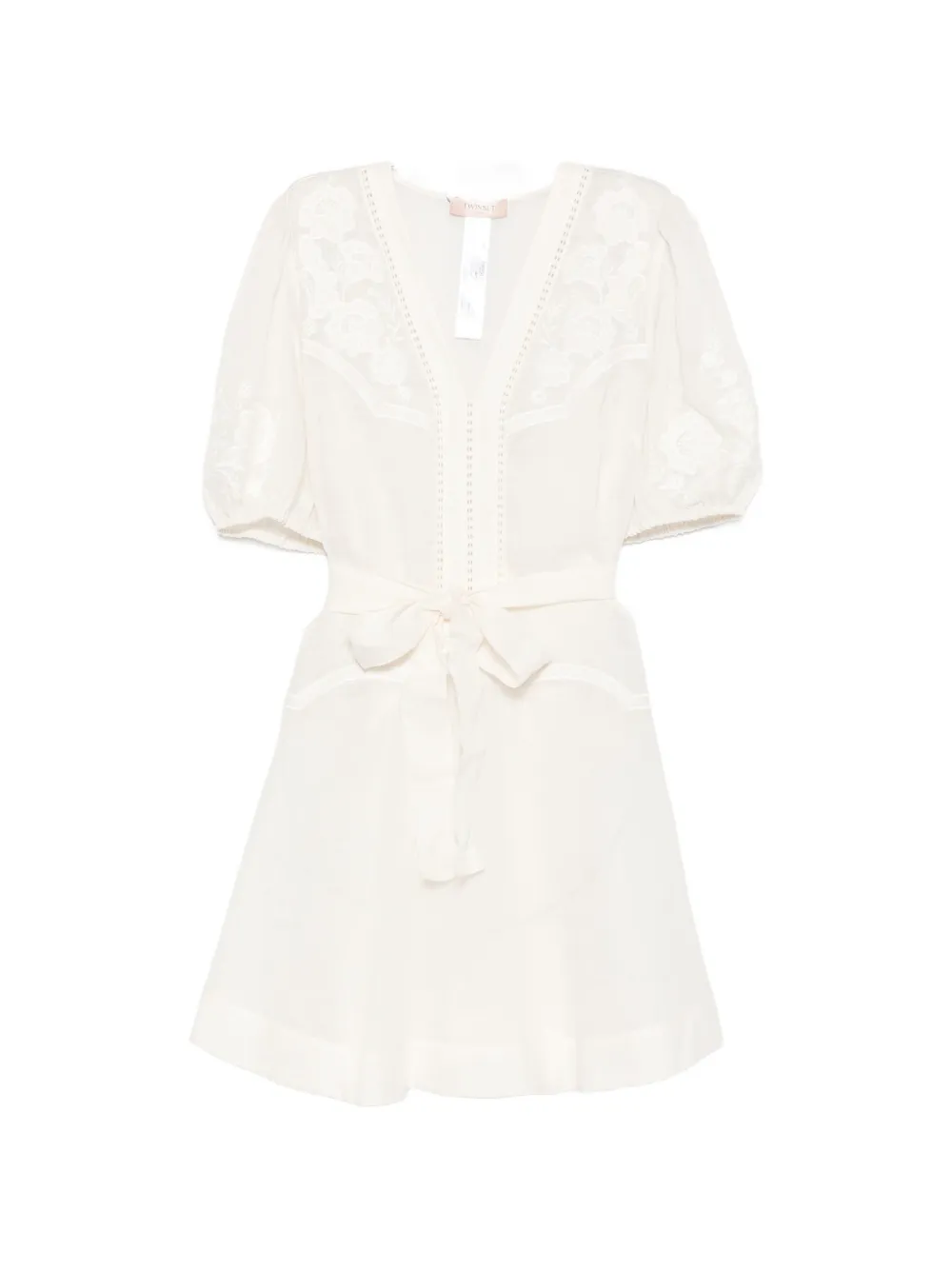TWINSET floral-embroidered belted mini dress - Nude