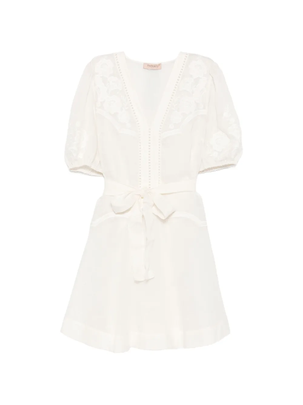 TWINSET floral-embroidered belted mini dress - Toni neutri
