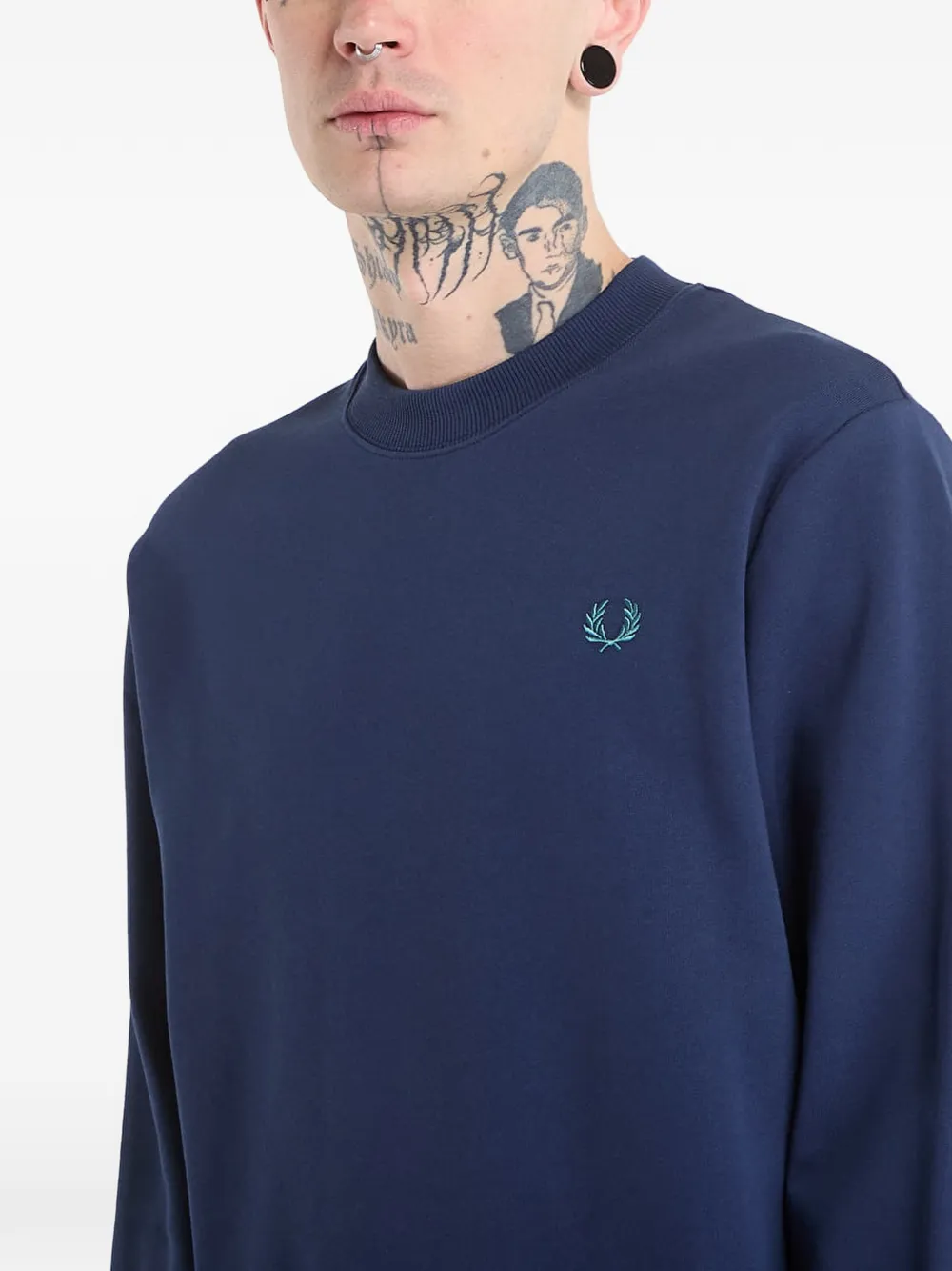 Fred Perry Sweater met geborduurd logo en ronde hals Blauw