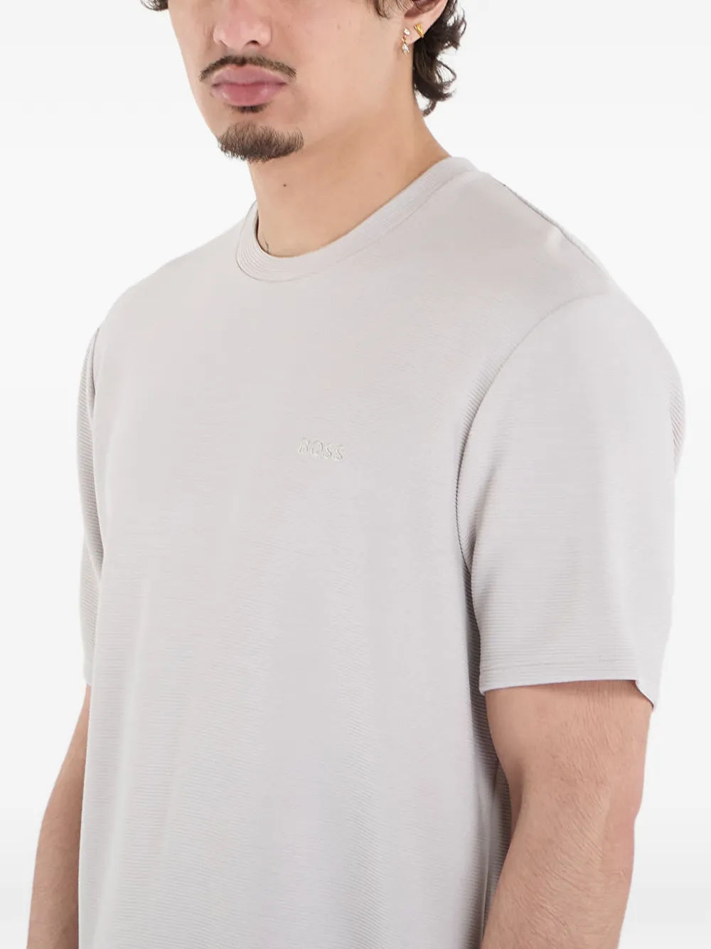 HUGO Fijngeribbeld T-shirt Grijs